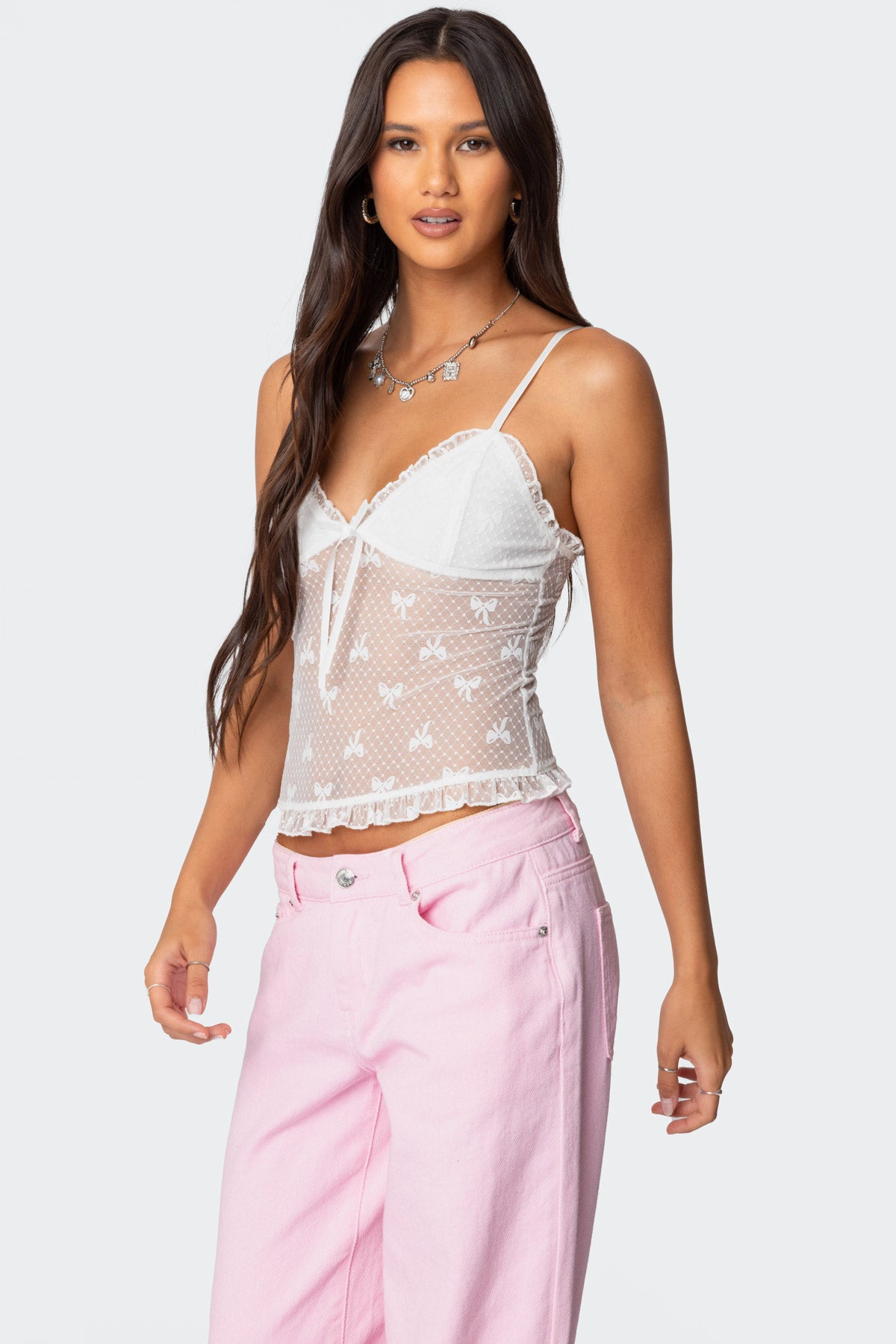 Polka Dot & Bow Sheer Tank Top - Image 3