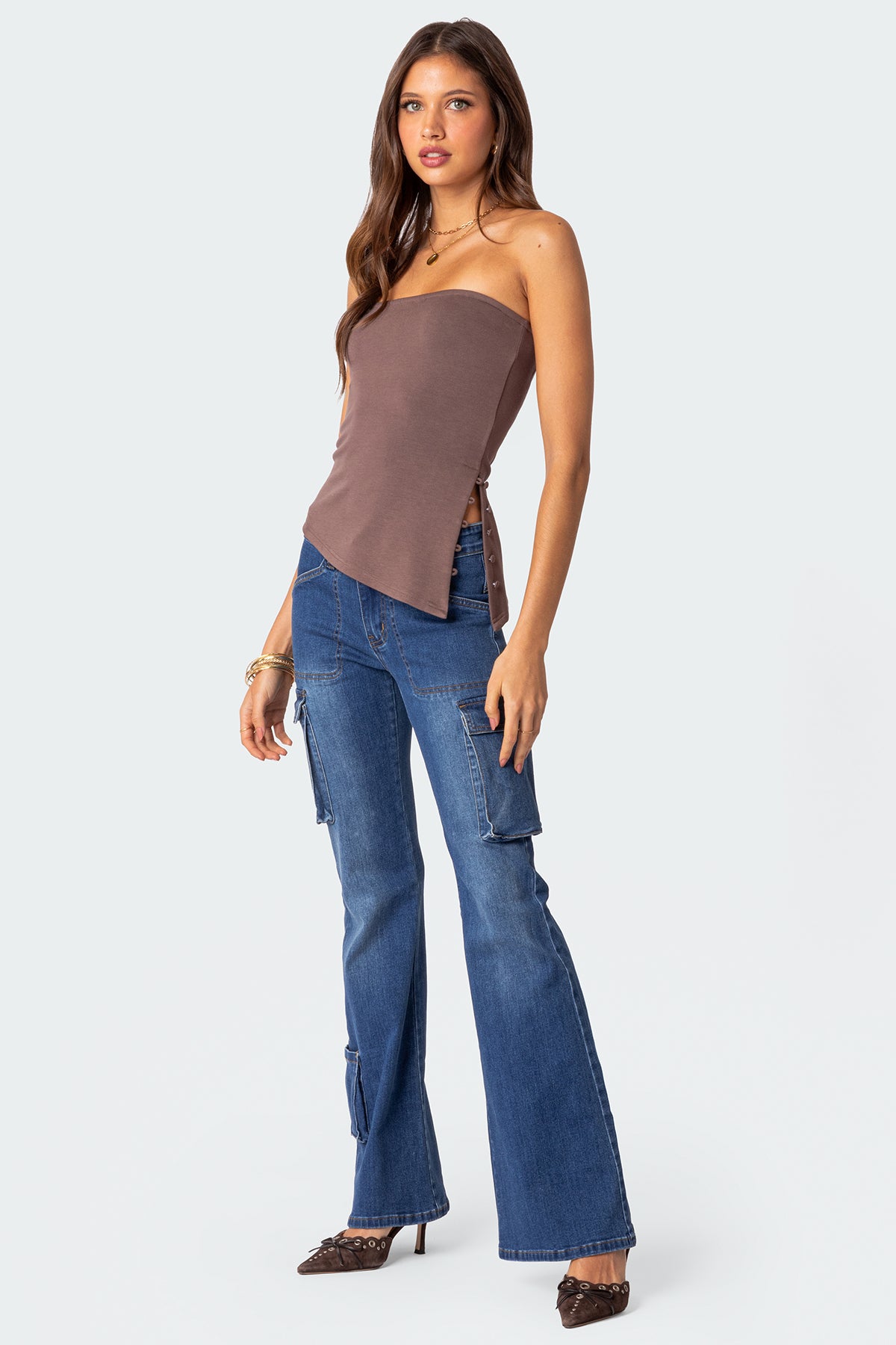 Roslyn Denim Flared Cargo Pants - Image 5