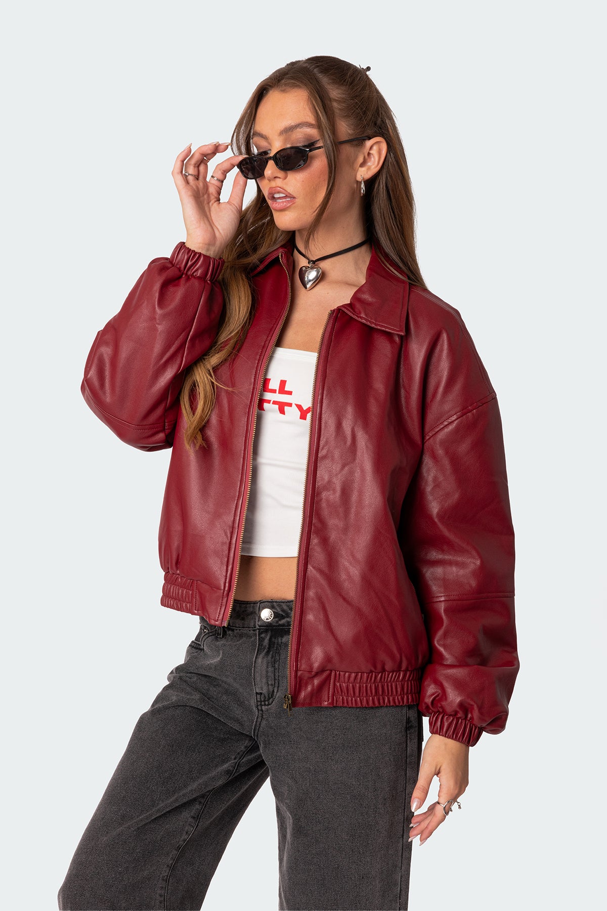 Halley Faux Leather Bomber Jacket - Image 5
