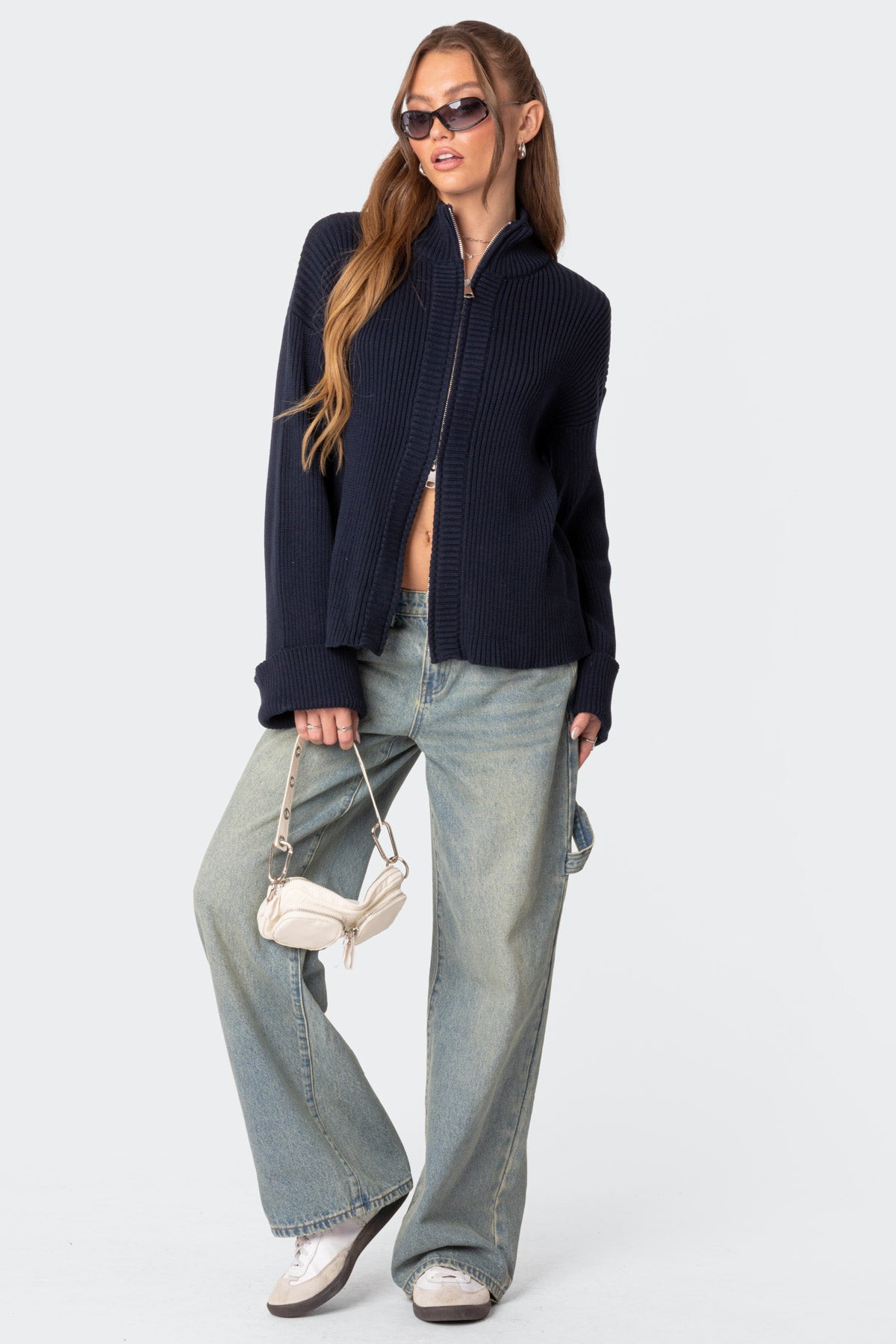 Oversized Zip Up Turtle Neck Cardigan - Image 2