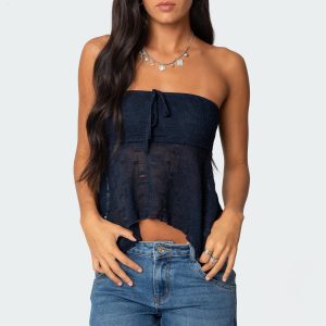 Embroidered Sheer Strapless Top