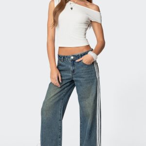 Washed Low Rise Ribbon Jeans