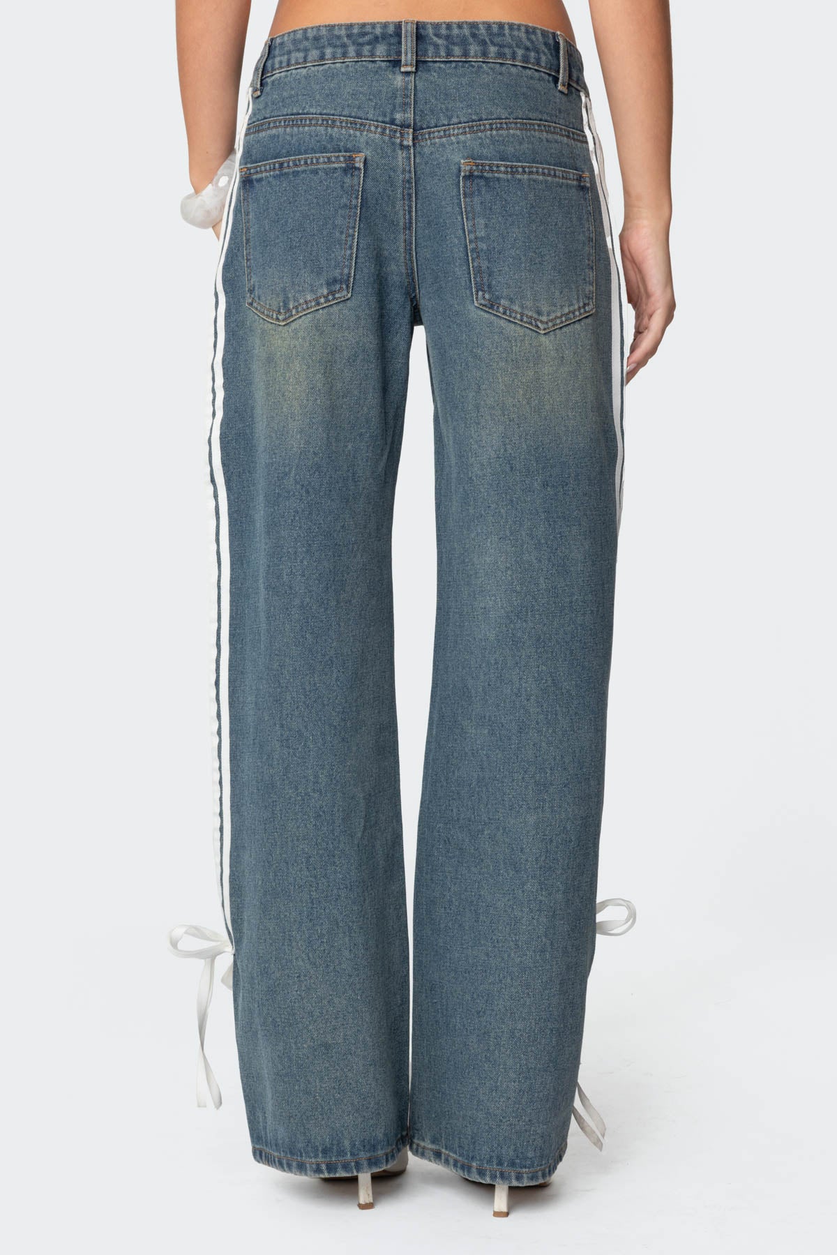 Washed Low Rise Ribbon Jeans - Image 5