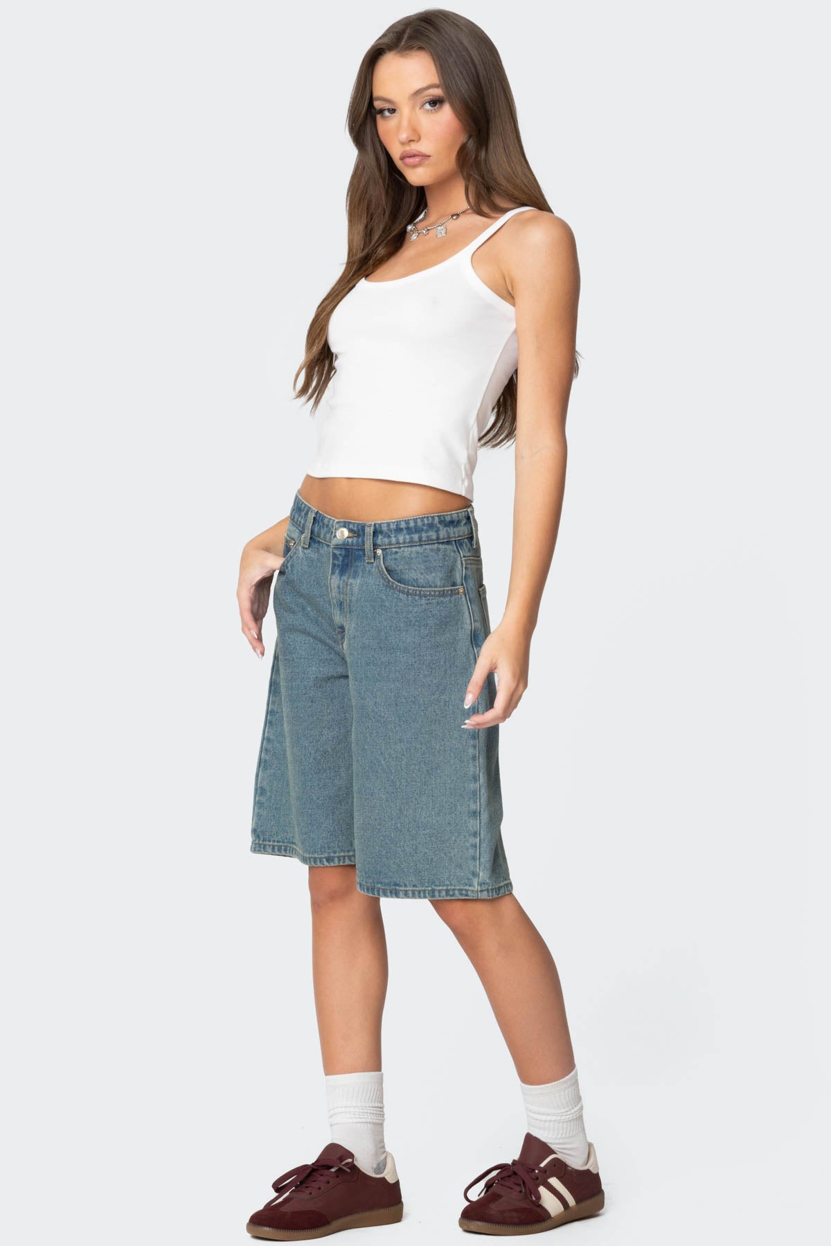 Oversized Low Rise Denim Bermuda Shorts - Image 5