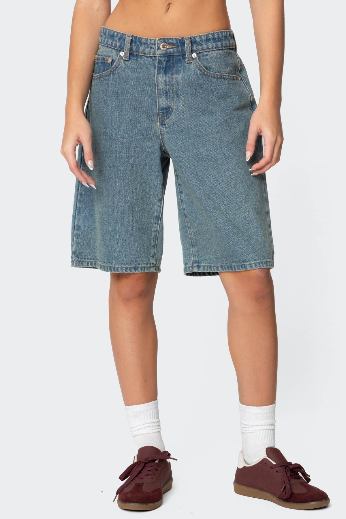 Oversized Low Rise Denim Bermuda Shorts - Image 2