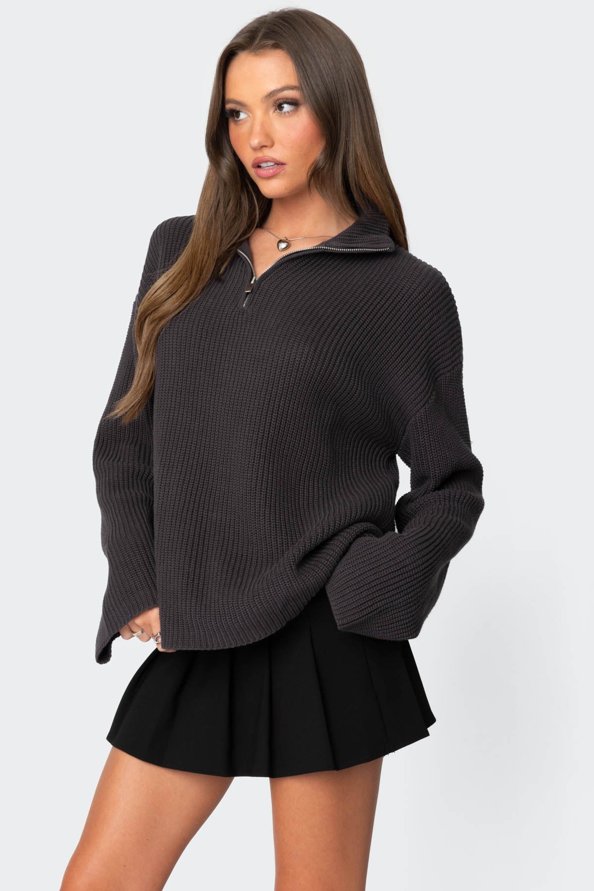 Amour High Neck Oversized Zip Sweater - Image 3