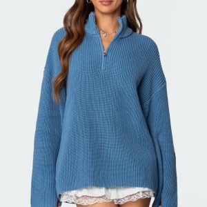 Amour High Neck Oversized Zip Sweater