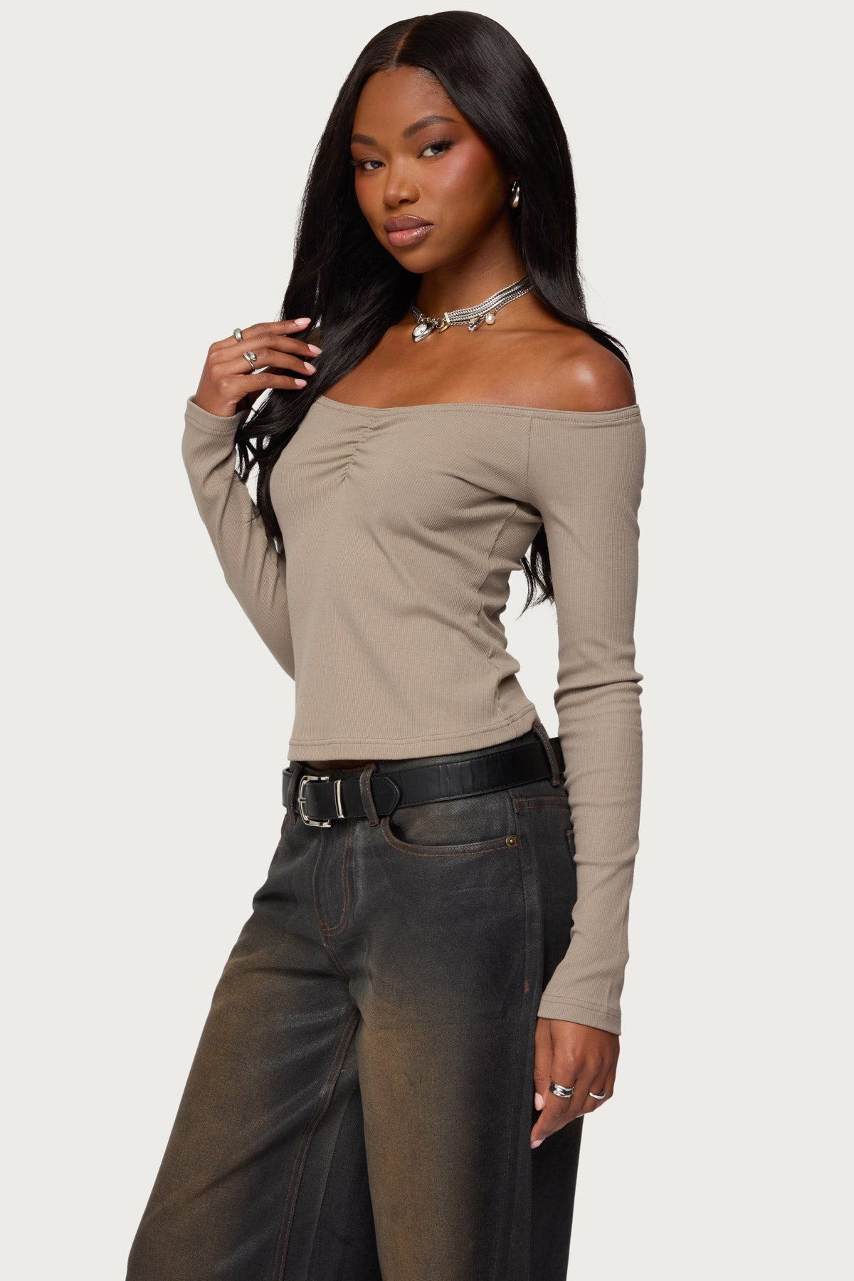 Cambria Ribbed Off Shoulder Top - Image 3