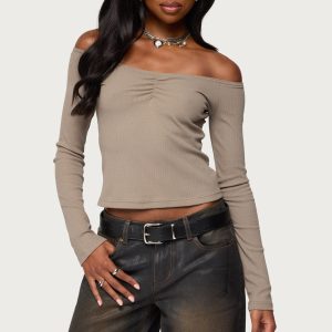 Cambria Ribbed Off Shoulder Top