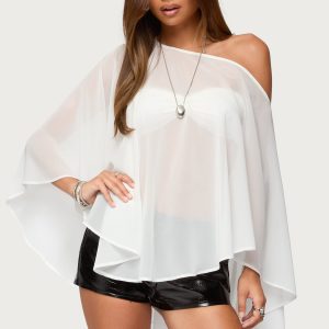 Sheer Chiffon Asymmetric Poncho