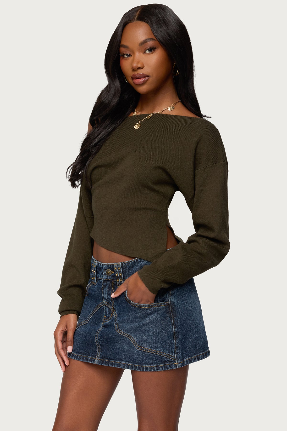 Chenelle Asymmetric Off Shoulder Sweater - Image 3