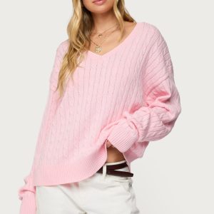 Polly V Neck Cable Knit Sweater