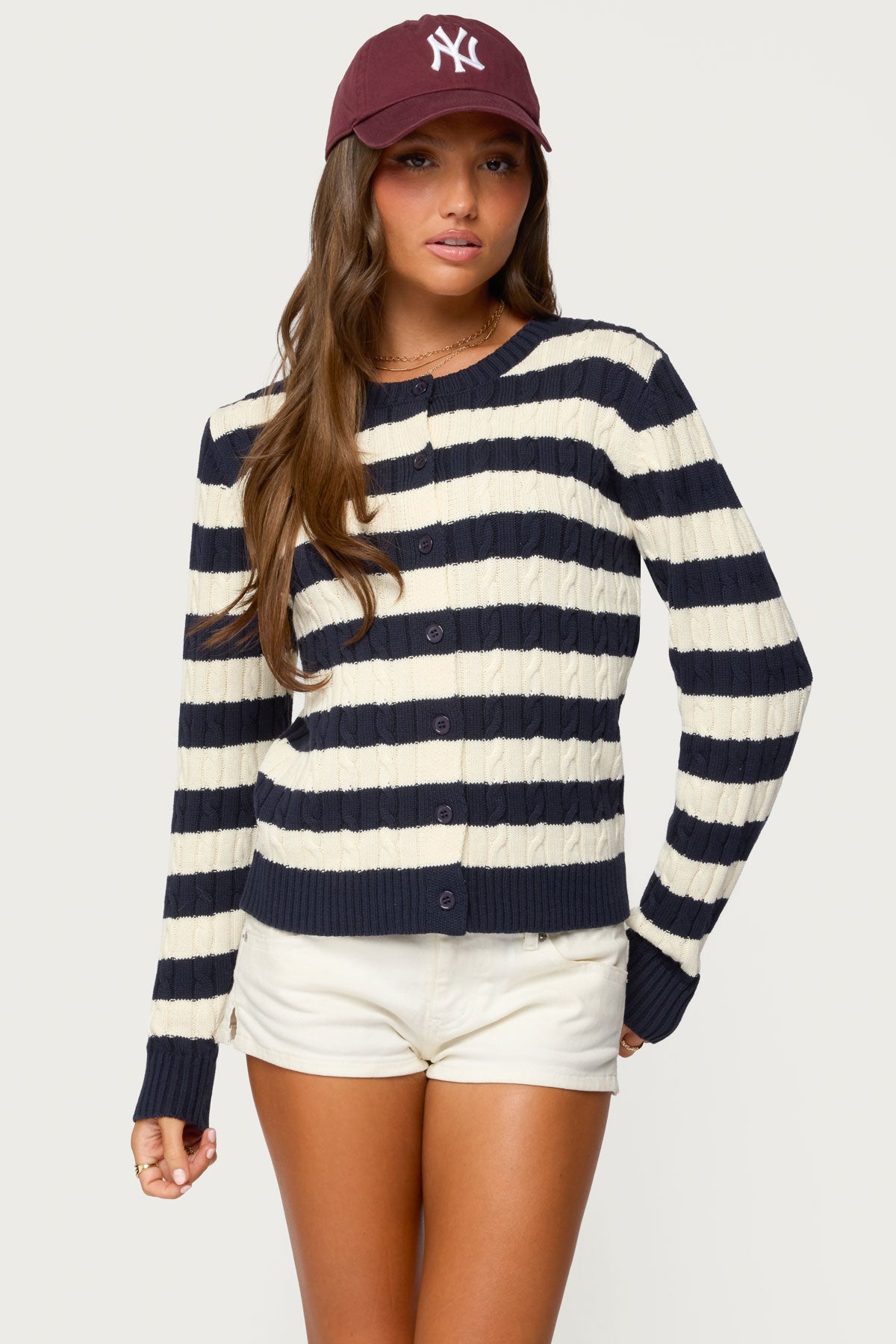 Mildred Striped Cable Knit Cardigan - Image 2
