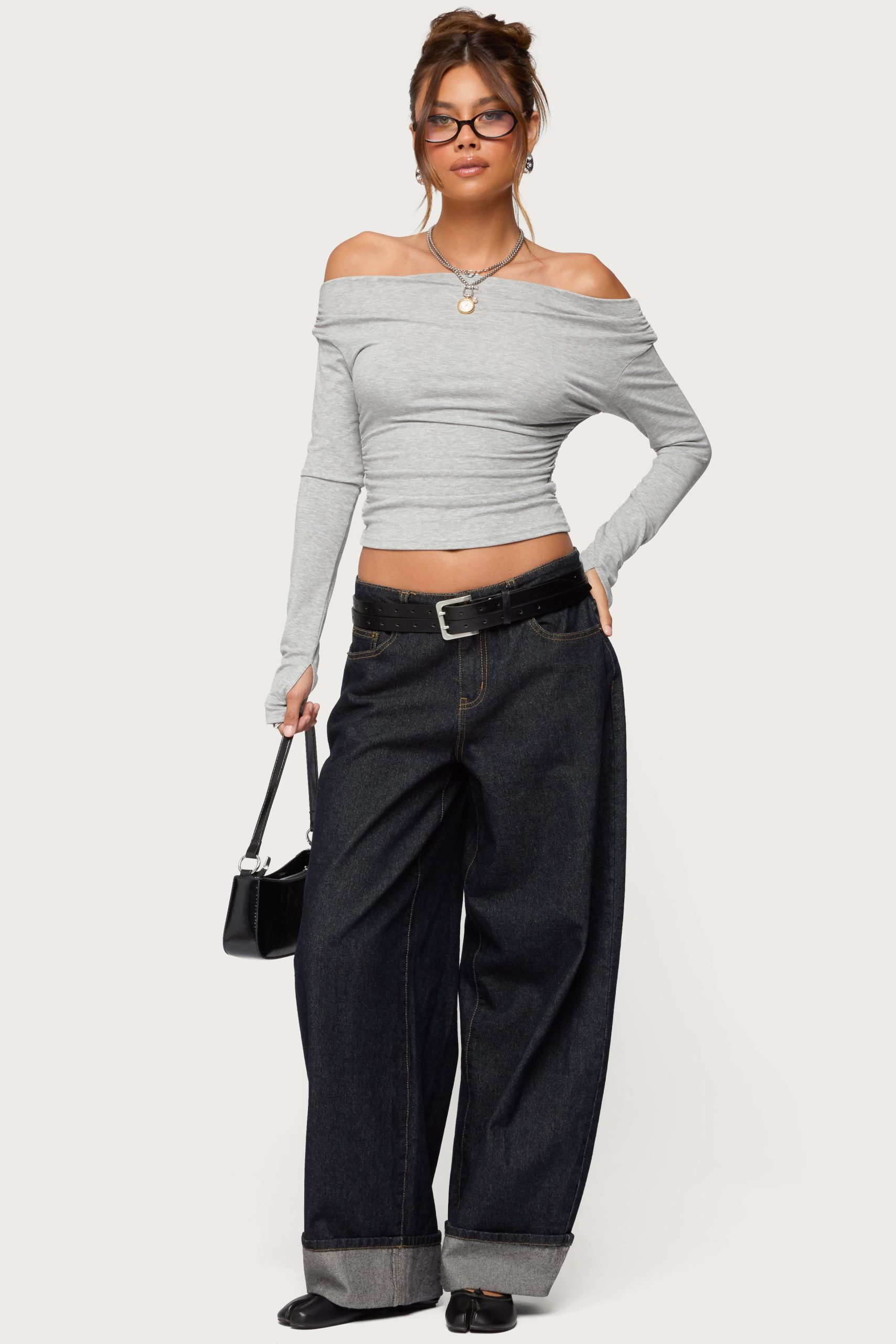 Milane Ruched Off Shoulder Ribbed Top - Image 3