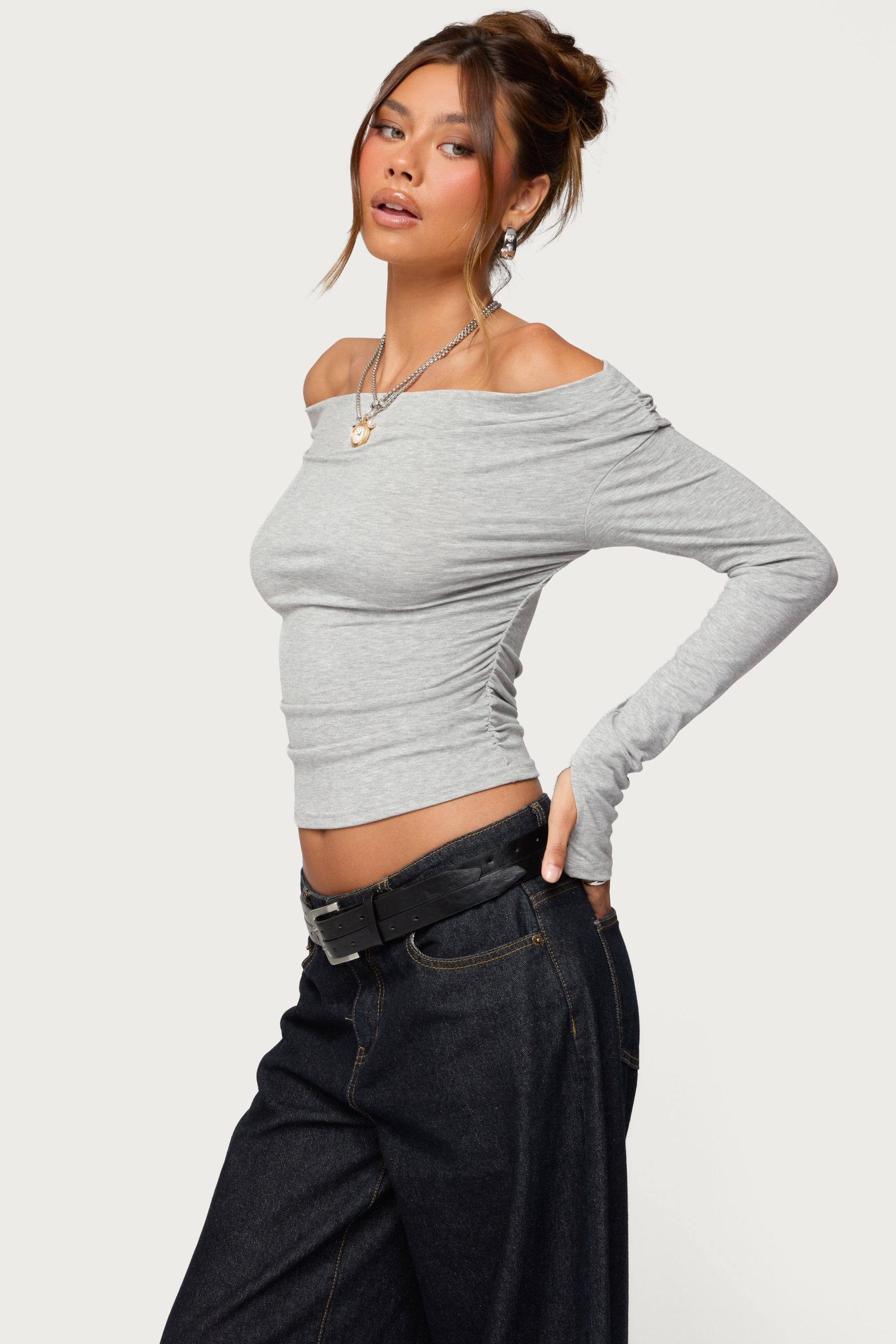 Milane Ruched Off Shoulder Ribbed Top - Image 4
