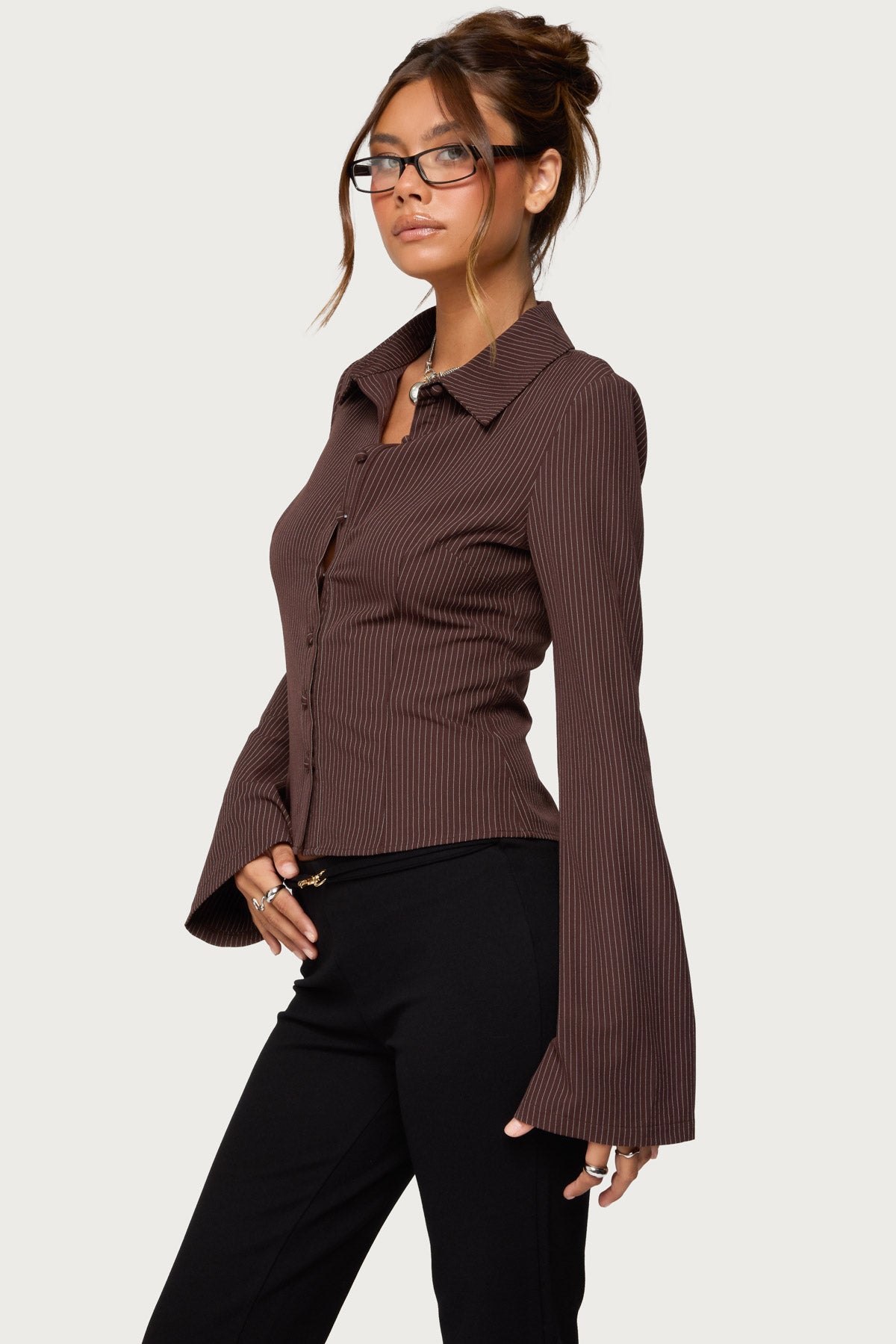 Pinstripe Tailored Button Up Shirt - Image 3