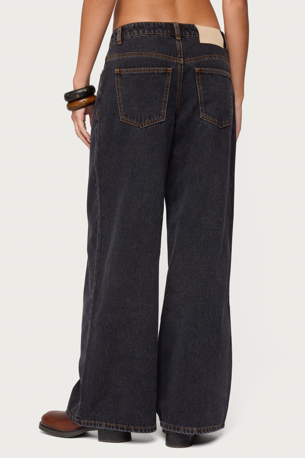 Contrast Stitch Low Rise Wide Leg Jeans - Image 5