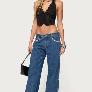 Iridescent Button Low Rise Jeans