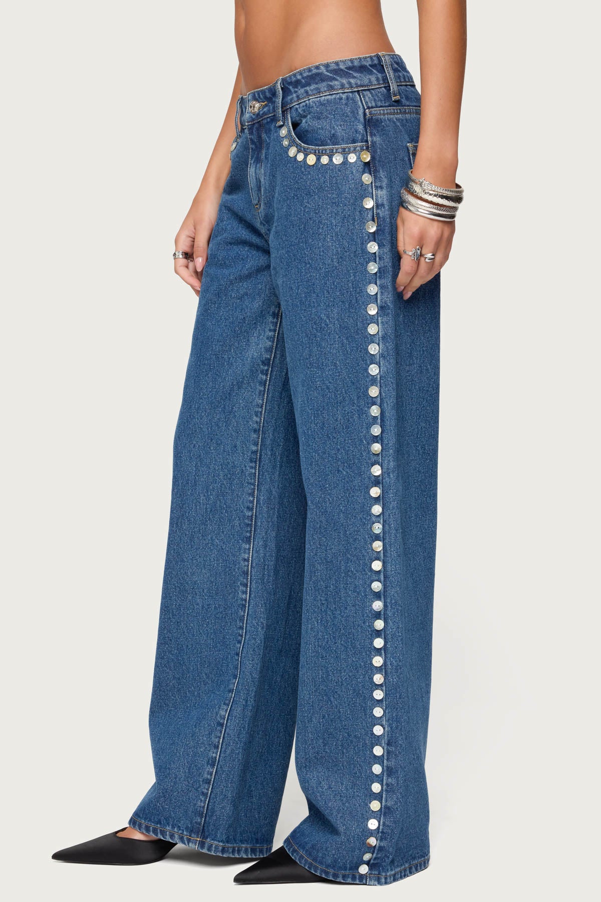 Iridescent Button Low Rise Jeans - Image 4