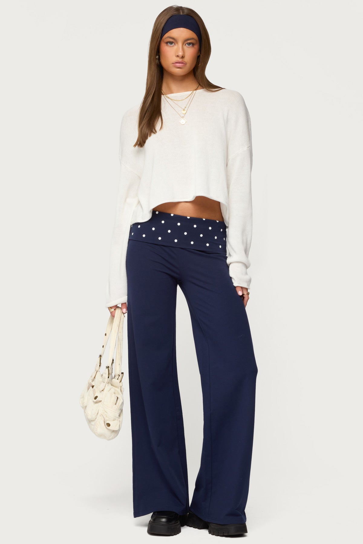 Reeva Polka Dot Fold Over Pants