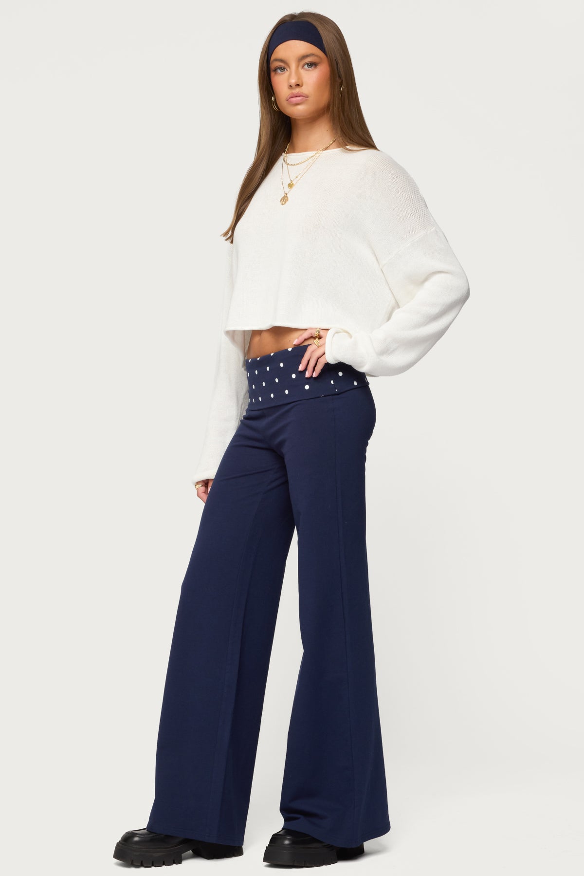 Reeva Polka Dot Fold Over Pants - Image 3