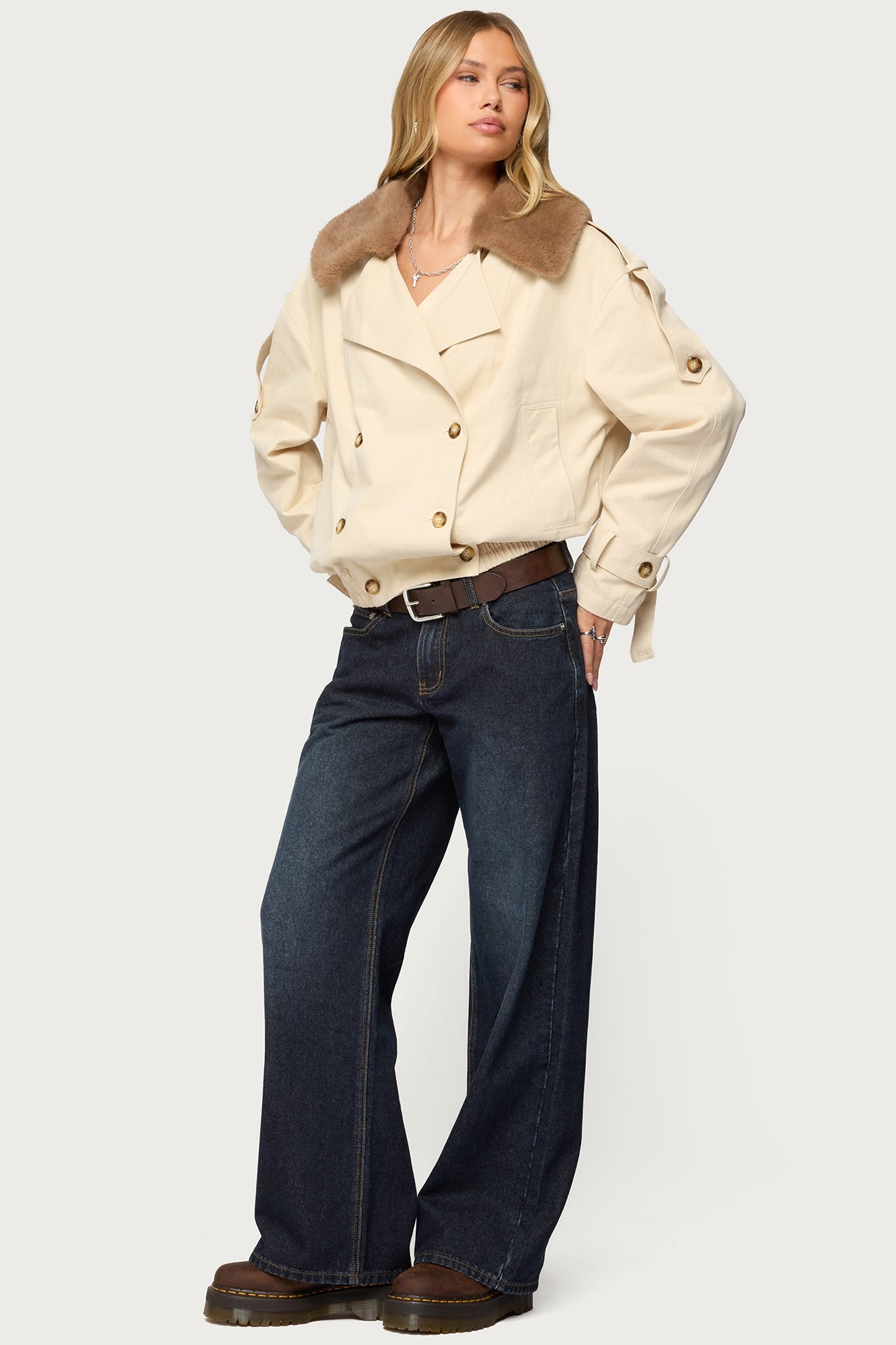 Detachable Faux Fur Trench Coat - Image 5