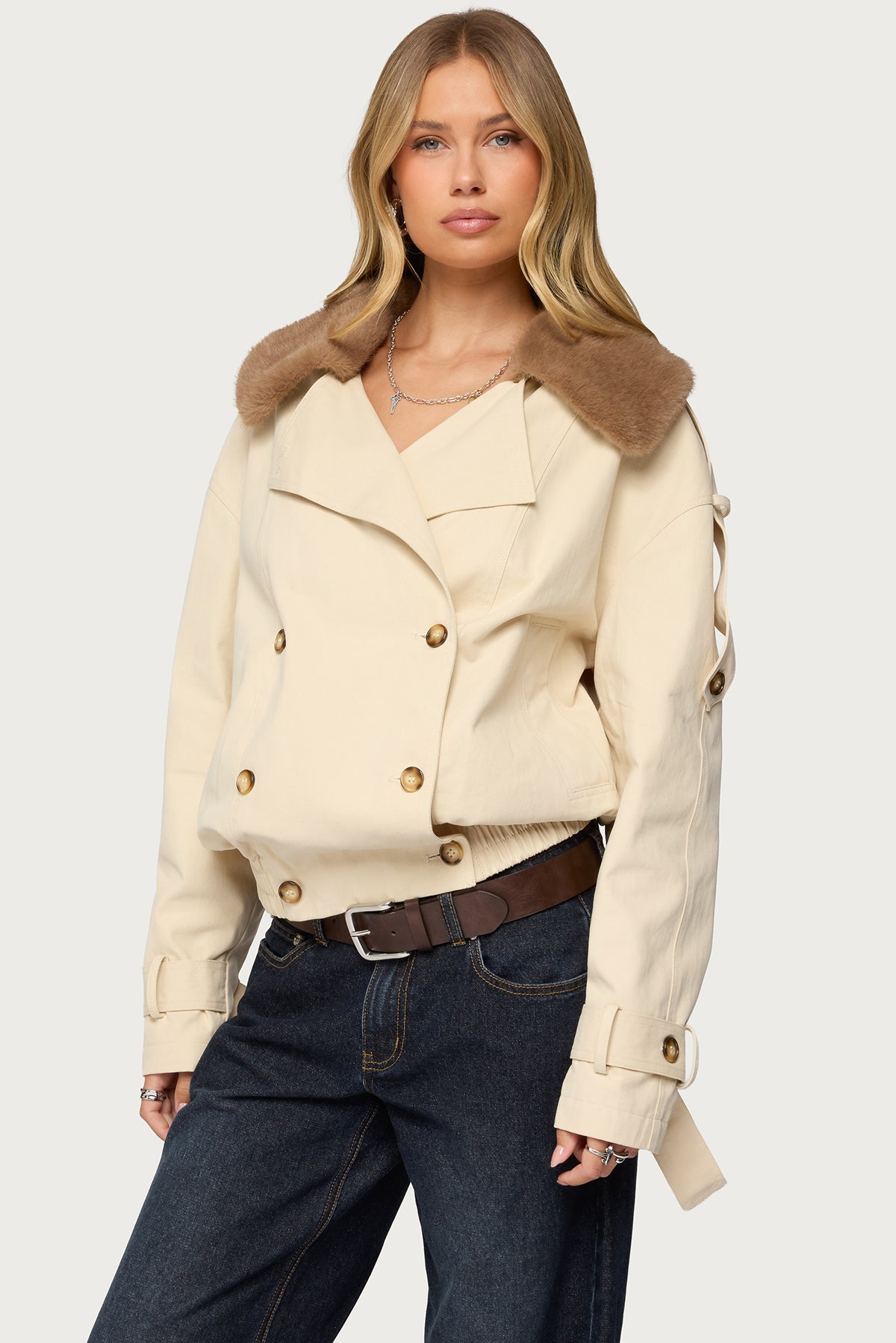 Detachable Faux Fur Trench Coat - Image 3