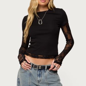 Layered Lace Sleeve T Shirt