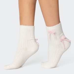 Knit Bow Fuzzy Socks