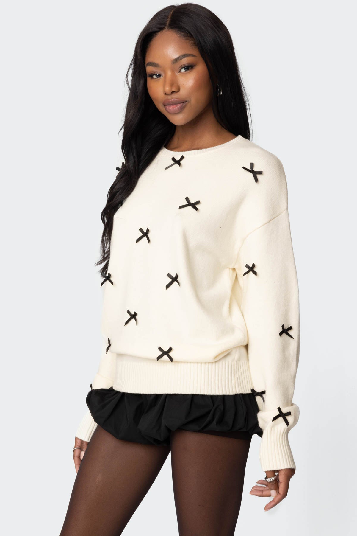Satin Effect Bow Oversized Sweater - Image 3