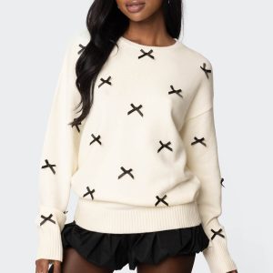 Satin Effect Bow Oversized Sweater