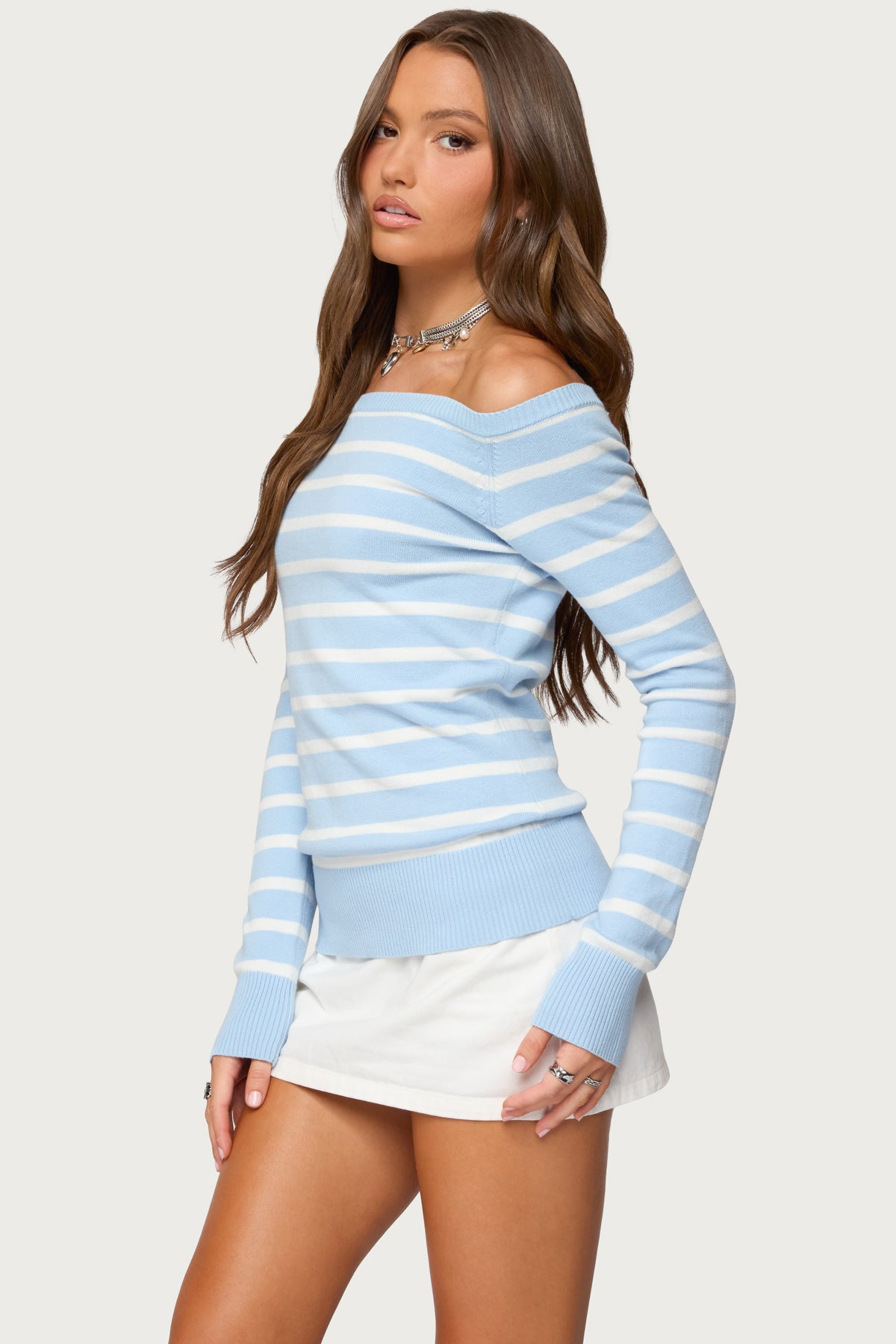 Lori Striped Off Shoulder Sweater - Image 3