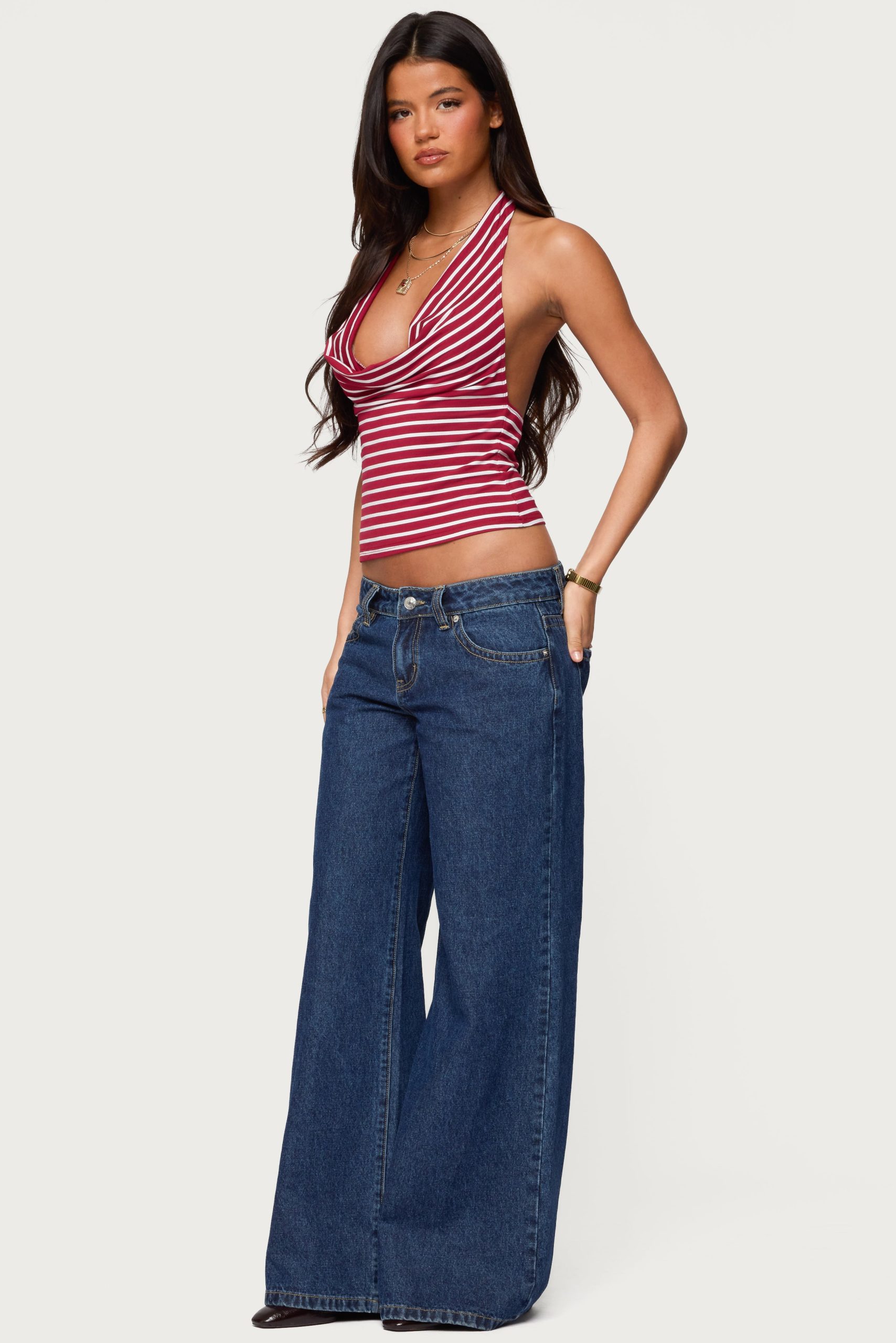 Striped Cowl Neck Halter Top - Image 6