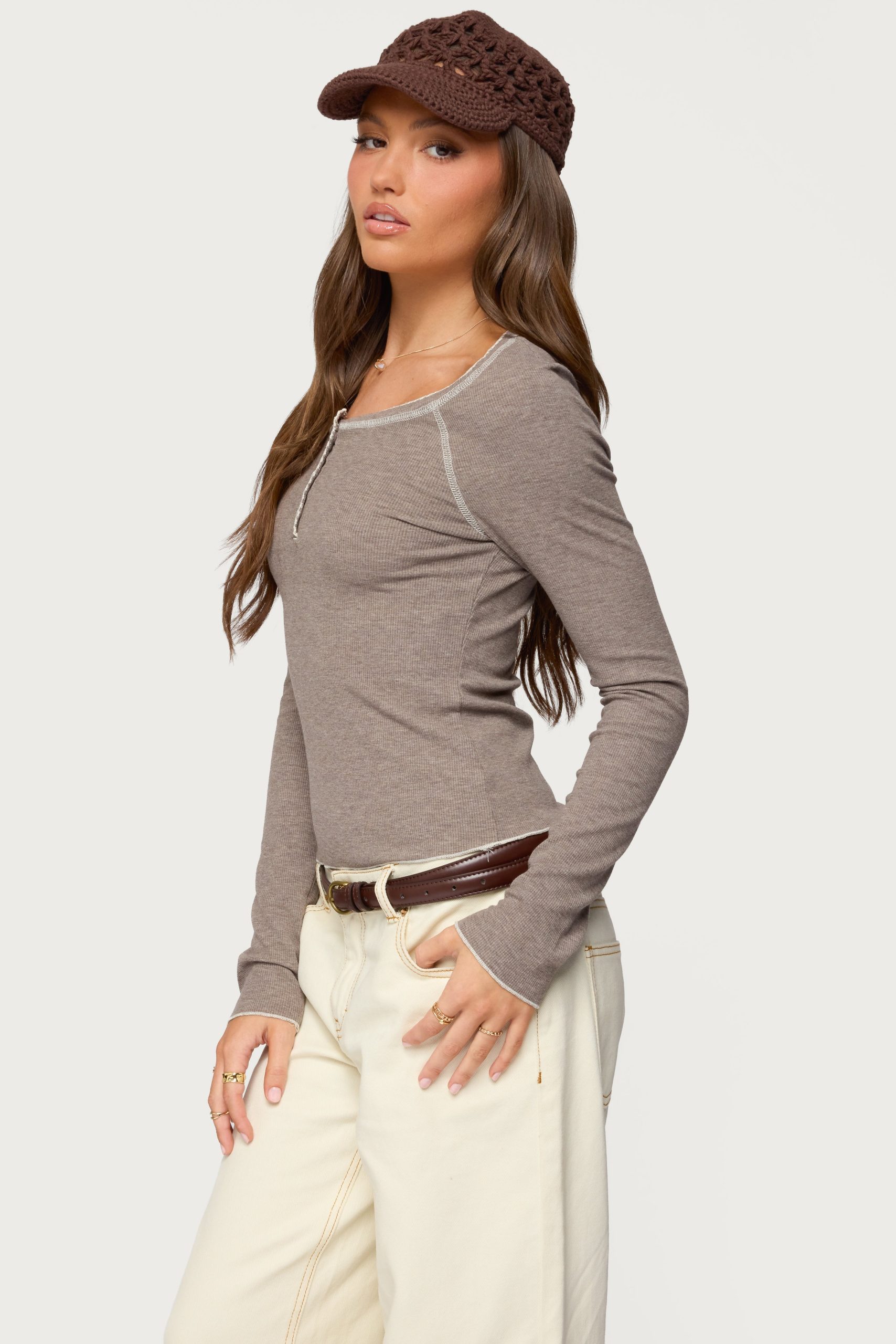 Ensley Contrast Stitch Henley Top - Image 4