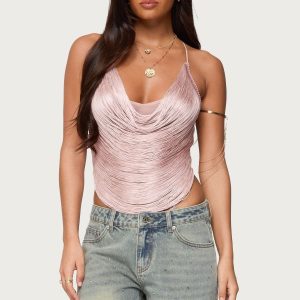 Elenie Fringed Cowl Neck Top