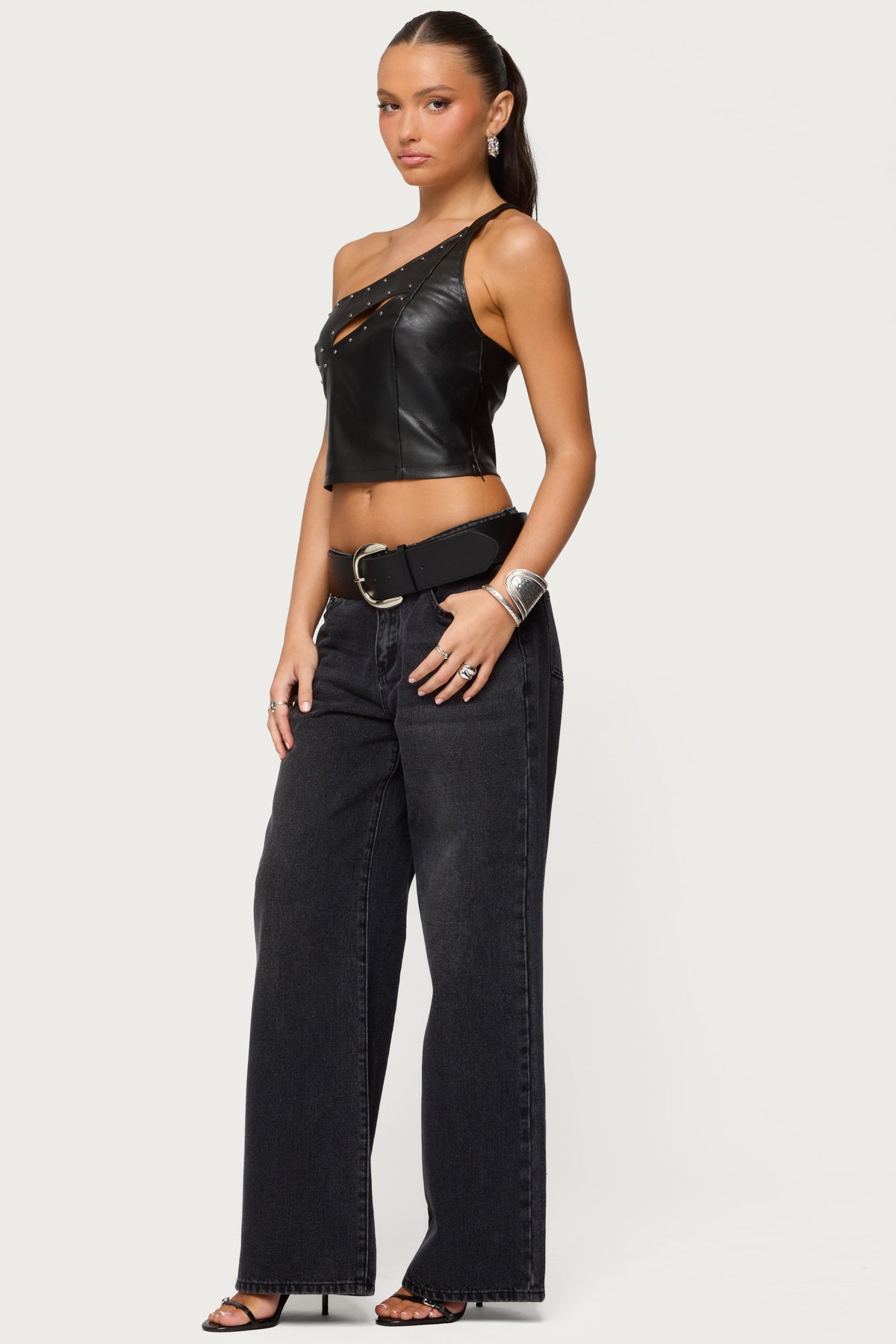 Asymmetric Cutout Faux Leather Top - Image 4