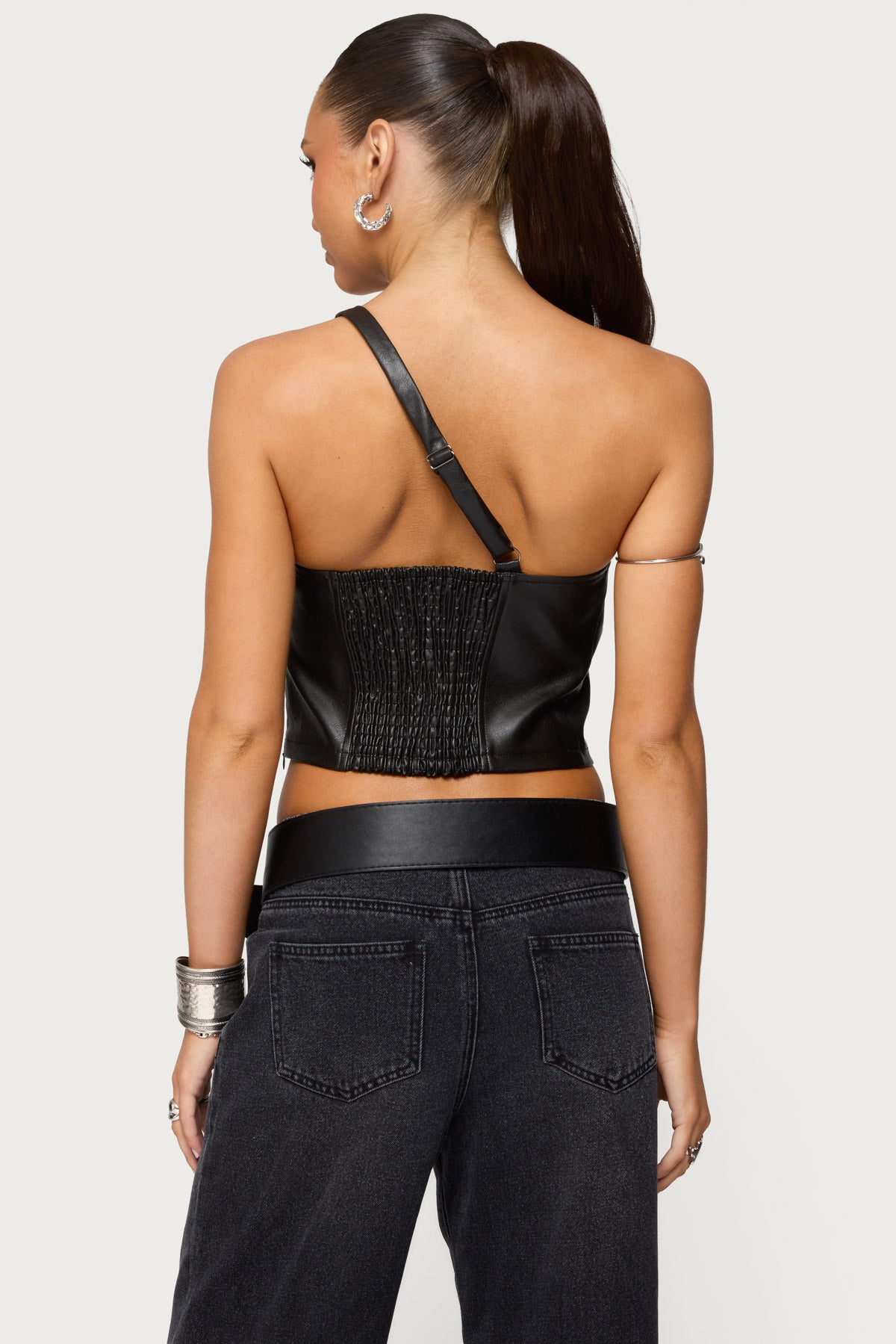 Asymmetric Cutout Faux Leather Top - Image 5
