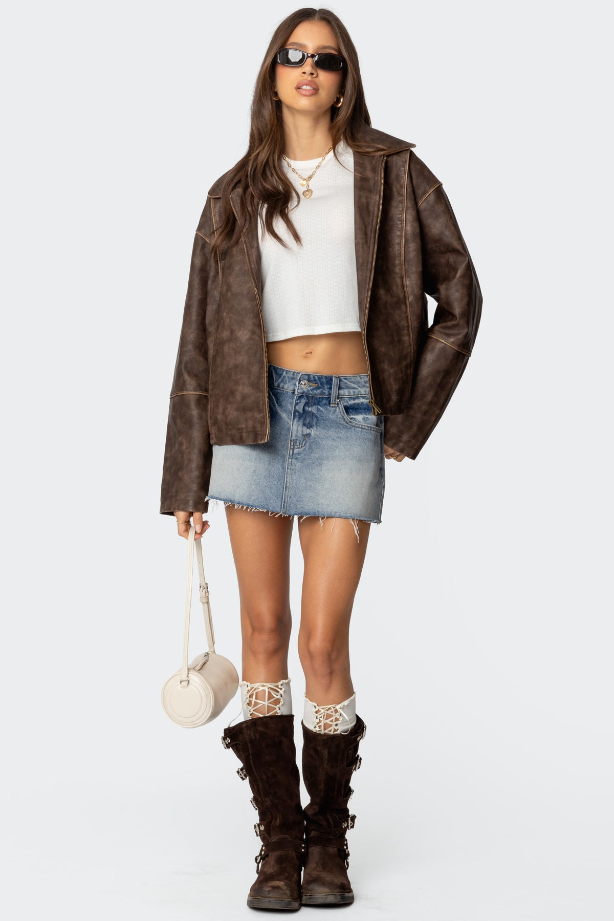 Oversized Washed Faux Leather Jacket - Image 2