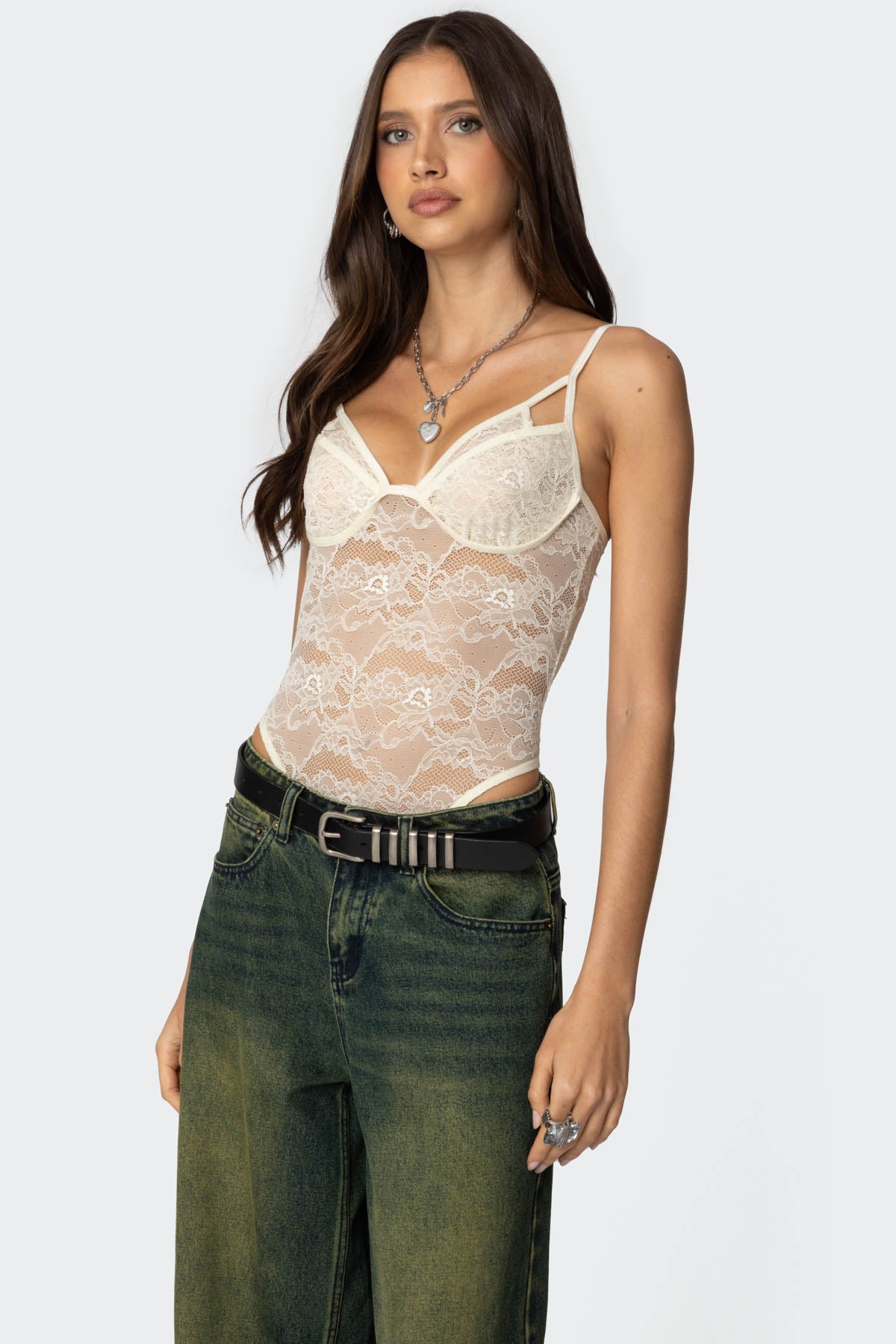 Strappy Sheer Lace Bodysuit - Image 3
