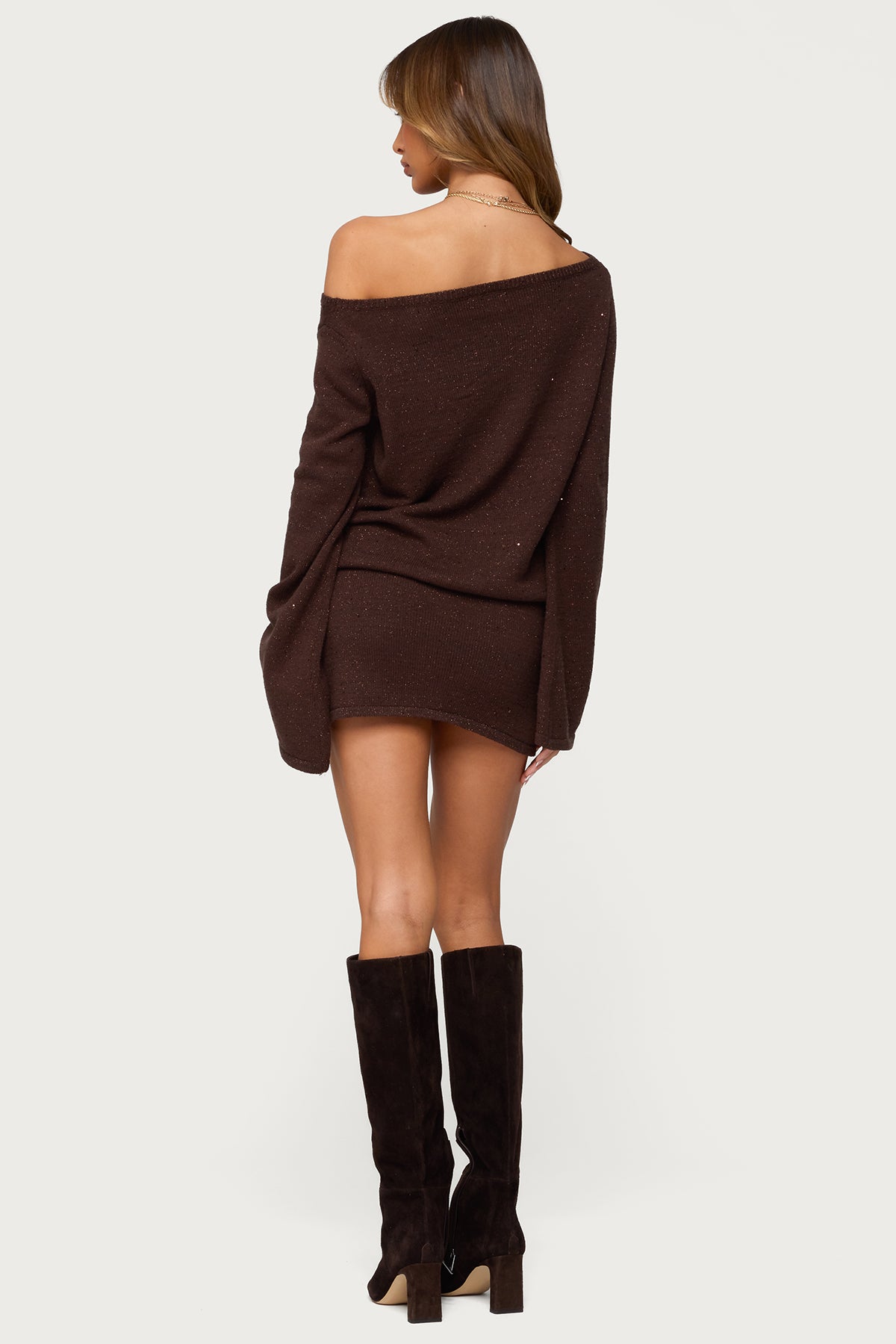 Off Shoulder Sequin Knit Mini Dress - Image 4