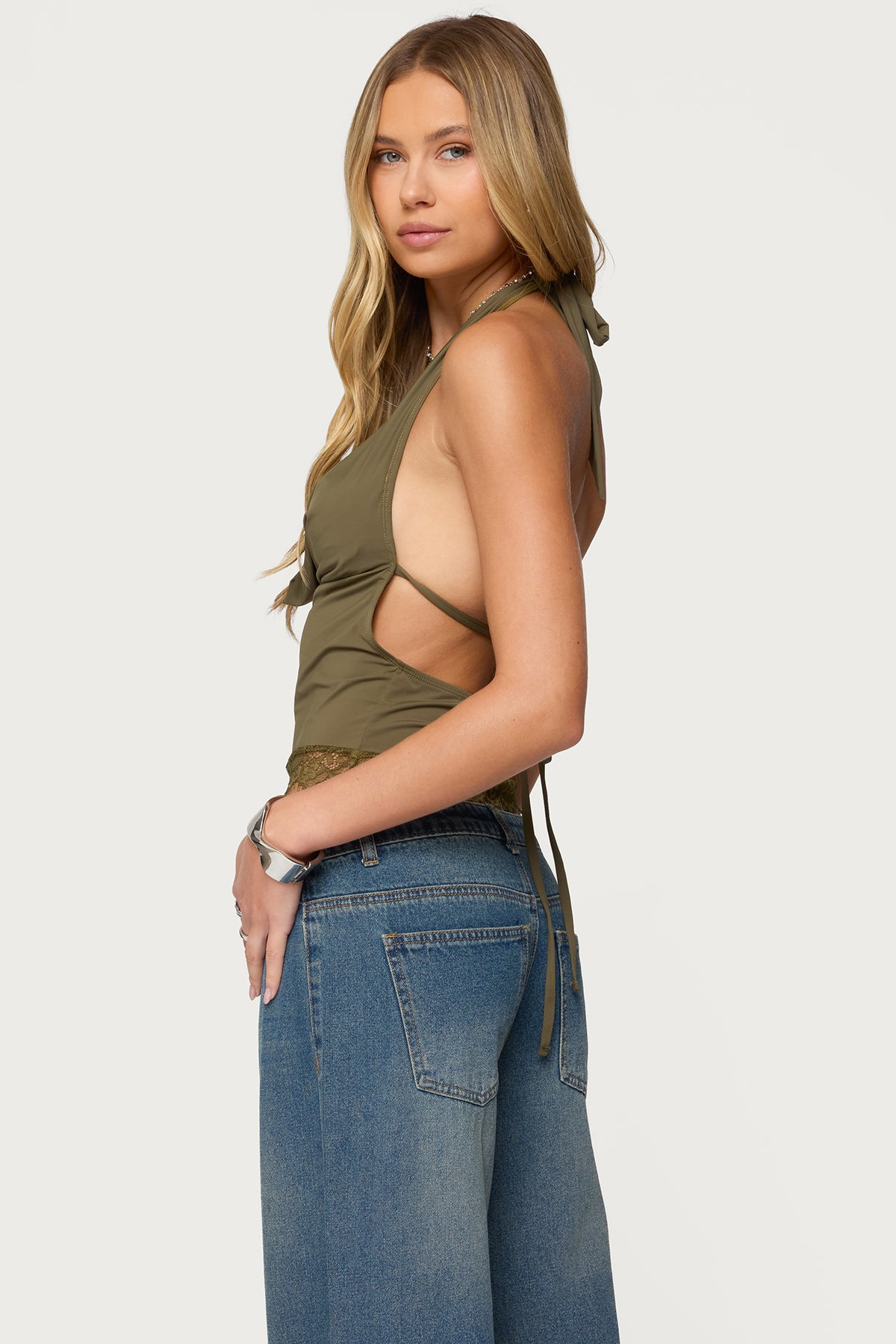 Layered Lacey Cowl Neck Halter Top - Image 5