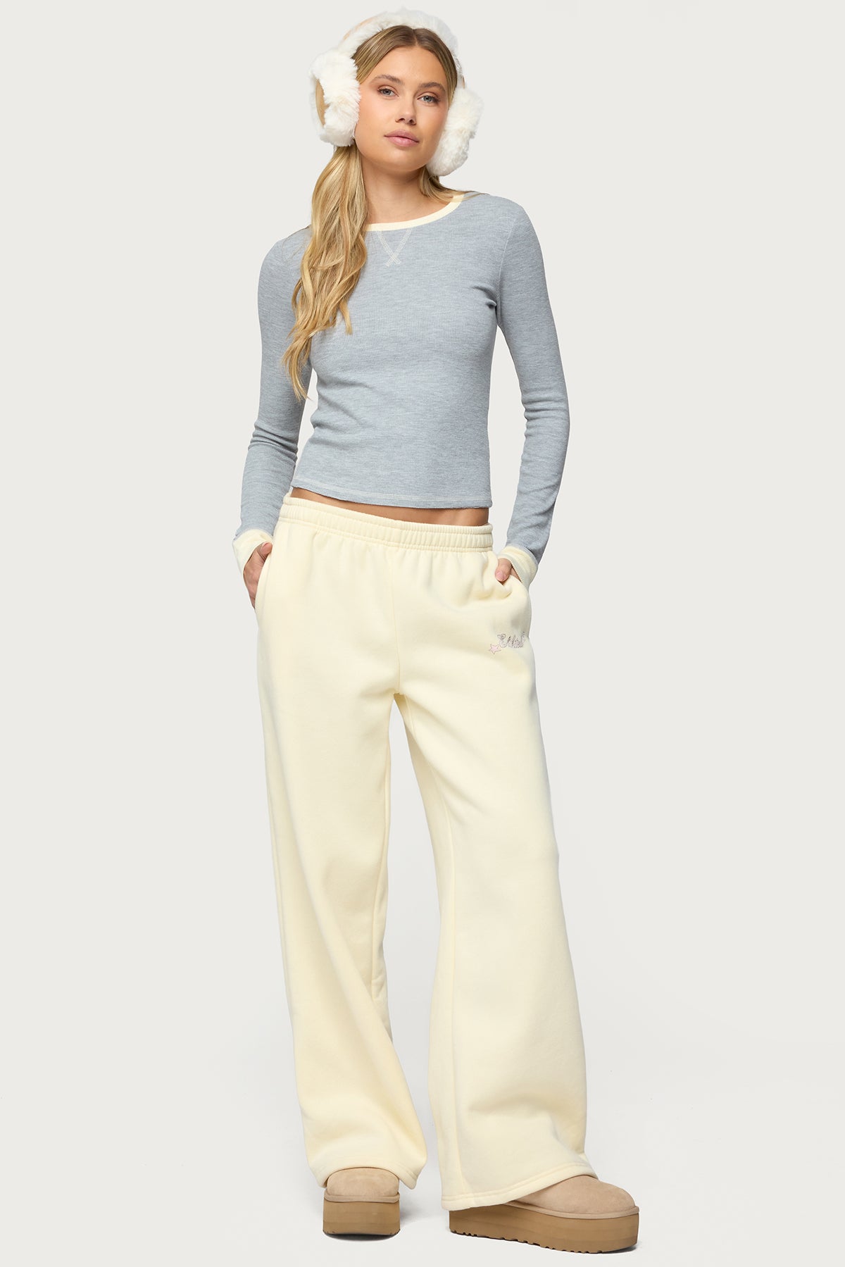 Rora Contrast Long Sleeve Waffle Top - Image 2