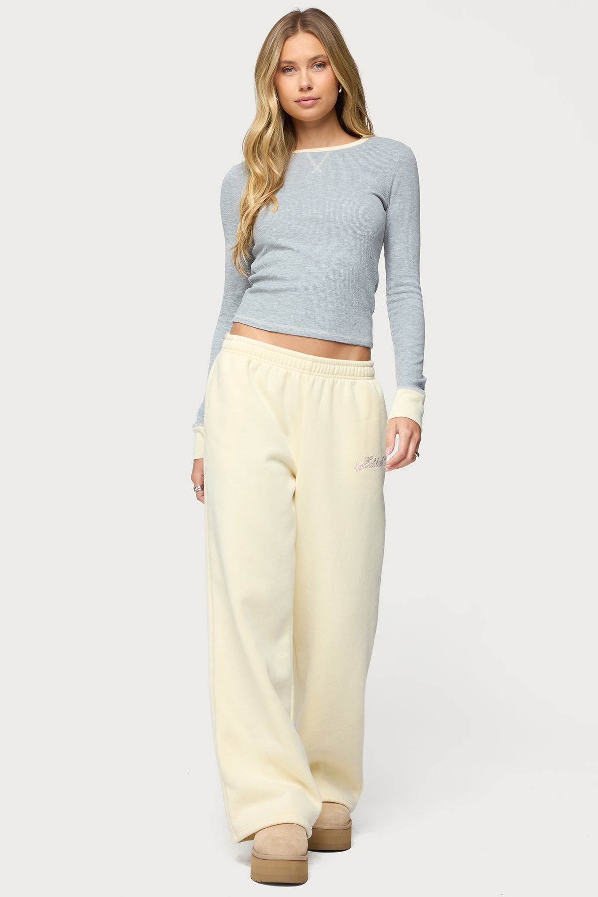 Rora Contrast Long Sleeve Waffle Top - Image 5