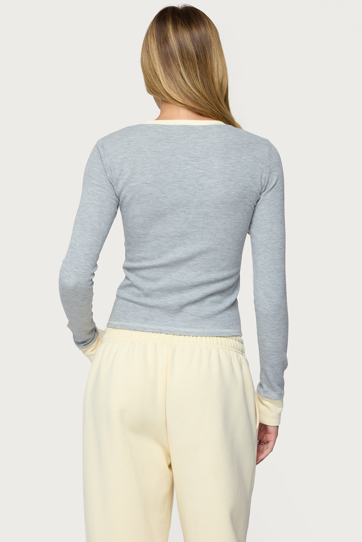 Rora Contrast Long Sleeve Waffle Top - Image 4