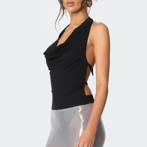 Backless Cowl Neck Bodysuit