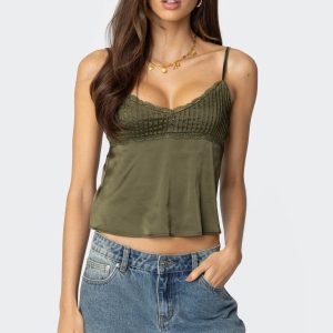 Blanca Satin Effect Lace Trim Tank Top