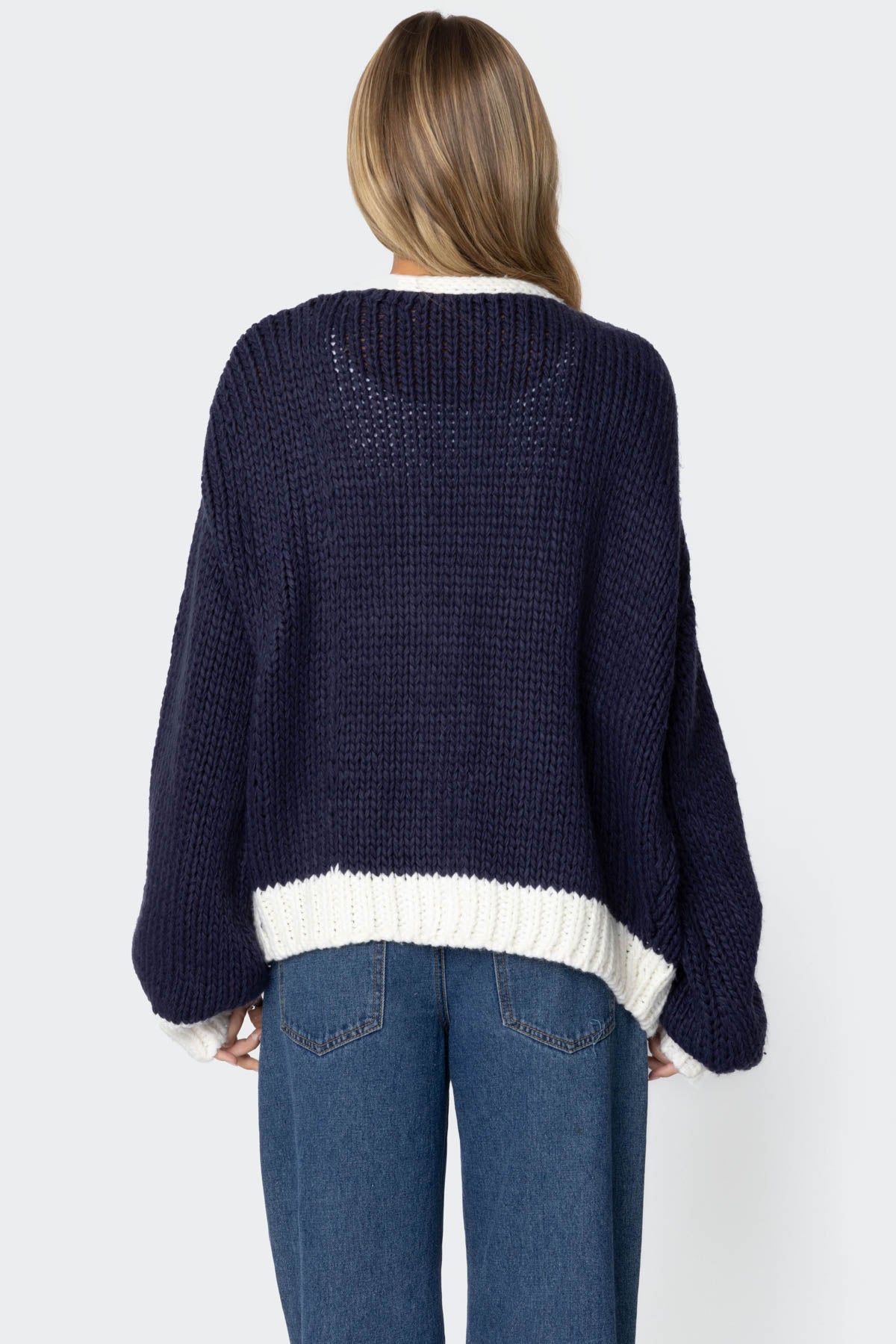 Contrast Chunky Knit Cardigan - Image 5