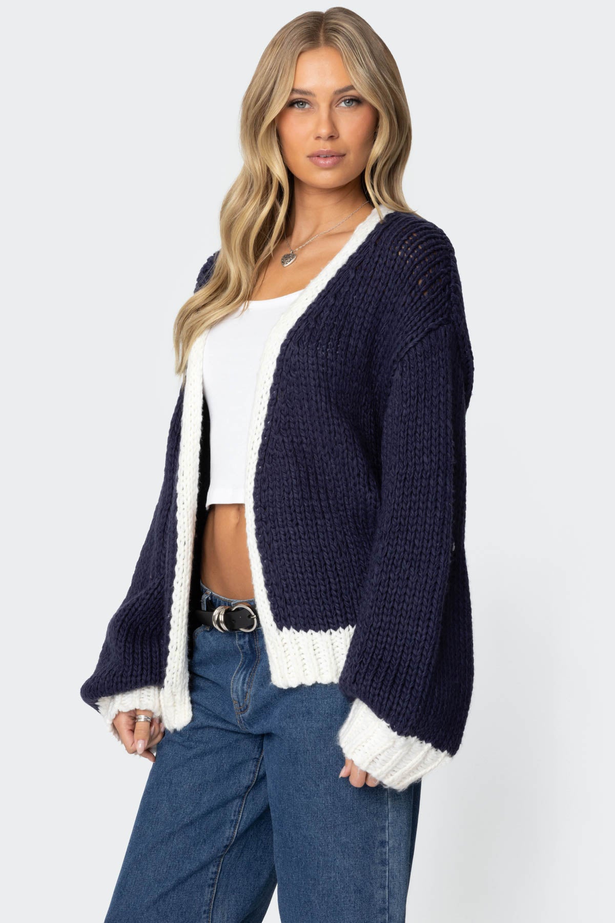 Contrast Chunky Knit Cardigan - Image 3