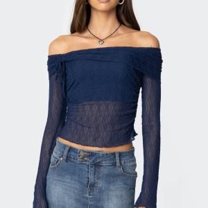 Drawstring Fold Over Sheer Top