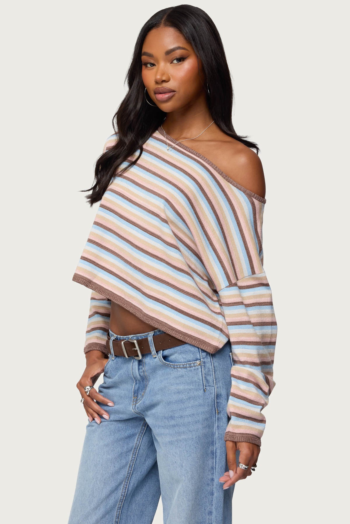 Alexis Off Shoulder Striped Knit Top - Image 3